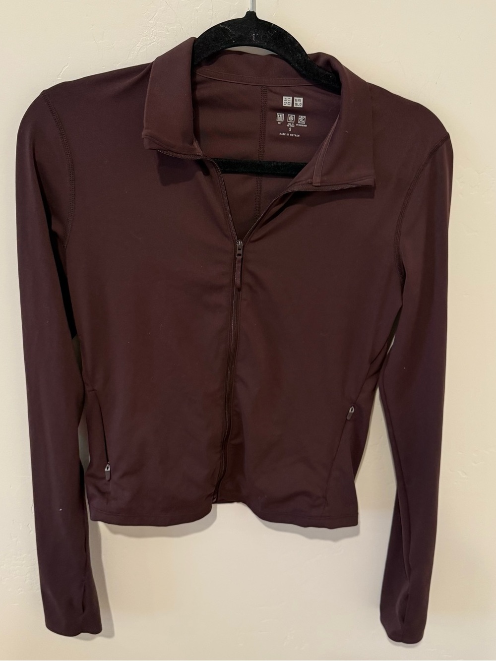 Uni Qlo Women’s Zip-Front Jacket Dark Brown Small Athleisure Workout Casual